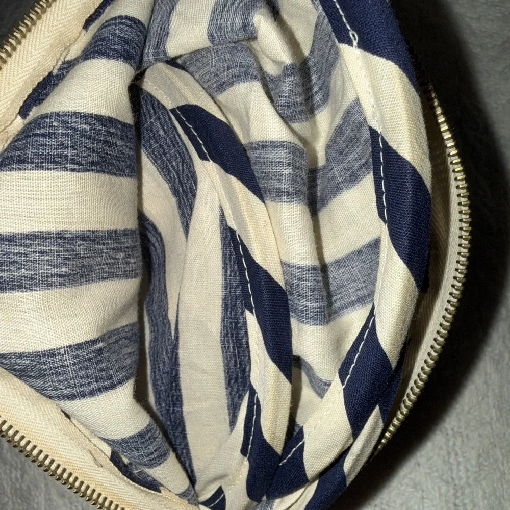 Vintage Wonderful Hat Women's Blue White Wide Brim Sun Beach Fold Up Pouch Read